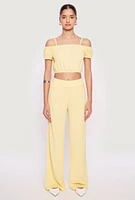 Womens Almost Famous Textured Knit Wide Leg Pants, Yellow, Size L