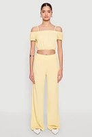 Womens Almost Famous Textured Knit Wide Leg Pants, Yellow, Size M