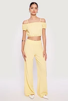 Womens Almost Famous Textured Knit Wide Leg Pants, Yellow, Size L