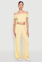 Womens Almost Famous Textured Knit Wide Leg Pants, Yellow, Size M