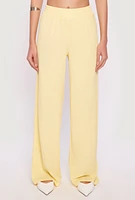 Womens Almost Famous Textured Knit Wide Leg Pants, Yellow, Size L