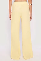 Womens Almost Famous Textured Knit Wide Leg Pants, Yellow, Size L