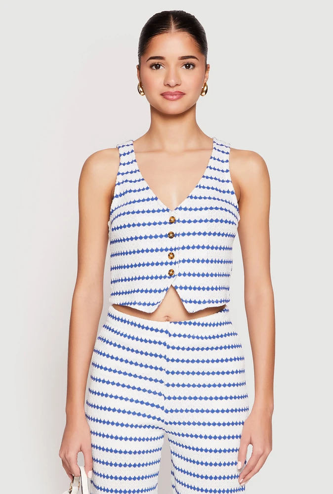 Womens Madden Girl Crochet Striped Vest, Blue,