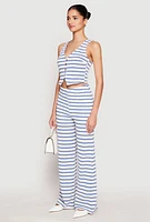 Womens Madden Girl Crochet Striped Vest, Blue,