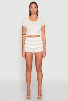 Womens Almost Famous Pointelle Knit Crop Top, White,