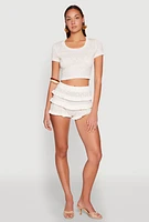 Womens Almost Famous Pointelle Knit Crop Top, White, Size M