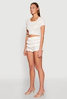 Womens Almost Famous Pointelle Knit Crop Top, White,