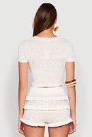 Womens Almost Famous Pointelle Knit Crop Top, White,