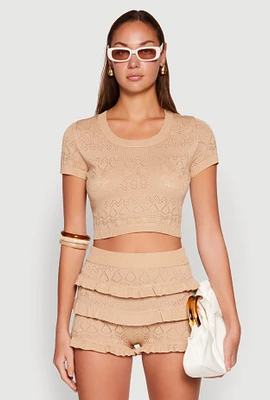 Womens Almost Famous Pointelle Knit Crop Top, Beige, Size XL