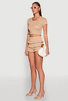 Womens Almost Famous Pointelle Knit Crop Top, Beige, Size XL