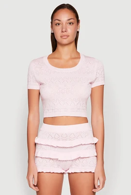 Womens Almost Famous Pointelle Knit Crop Top, Pink,