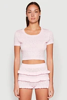 Womens Almost Famous Pointelle Knit Crop Top, Pink,