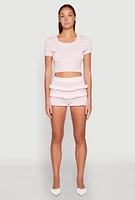 Womens Almost Famous Pointelle Knit Crop Top, Pink,