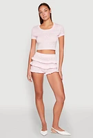 Womens Almost Famous Pointelle Knit Crop Top, Pink,