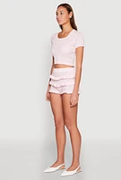 Womens Almost Famous Pointelle Knit Crop Top, Pink,