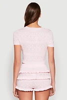 Womens Almost Famous Pointelle Knit Crop Top, Pink,
