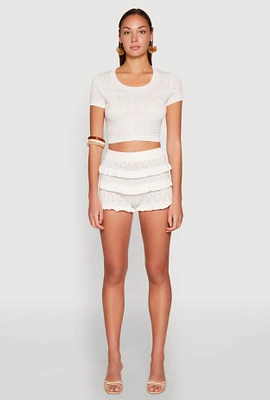 Womens Almost Famous Pointelle Knit Ruffle Shorts, White,