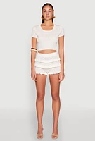 Womens Almost Famous Pointelle Knit Ruffle Shorts, White,