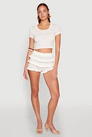 Womens Almost Famous Pointelle Knit Ruffle Shorts, White,