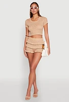 Womens Almost Famous Pointelle Knit Ruffle Shorts,