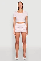 Womens Almost Famous Pointelle Knit Ruffle Shorts, S