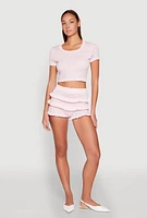 Womens Almost Famous Pointelle Knit Ruffle Shorts, S