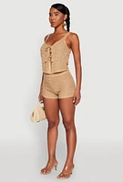 Womens Almost Famous Pointelle Crochet Tie Front Top, Beige, Size M