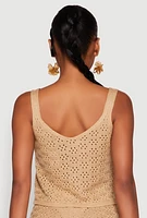 Womens Almost Famous Pointelle Crochet Tie Front Top, Beige, Size M