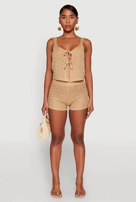 Womens Almost Famous Pointelle Crochet Shorts, Khaki, Size L