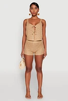 Womens Almost Famous Pointelle Crochet Shorts, Khaki, Size L