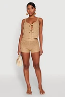 Womens Almost Famous Pointelle Crochet Shorts, Khaki, Size M