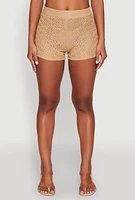 Womens Almost Famous Pointelle Crochet Shorts, Khaki, Size L