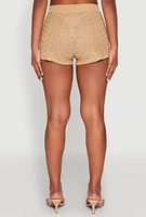 Womens Almost Famous Pointelle Crochet Shorts, Khaki, Size L