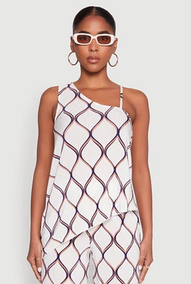 Womens Almost Famous Plisse Asymmetrical Top, White, Size M