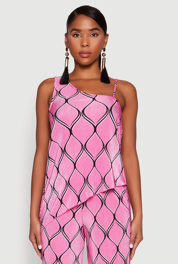 Womens Almost Famous Plisse Asymmetrical Top, Pink, Size S