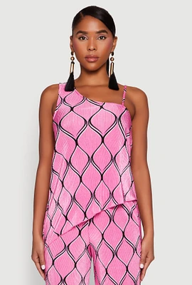 Womens Almost Famous Plisse Asymmetrical Top, Pink, Size S