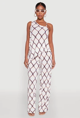 Womens Almost Famous Printed Plisse Wide Leg Pants, White, Size S