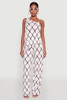 Womens Almost Famous Printed Plisse Wide Leg Pants, White, Size S