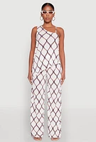 Womens Almost Famous Printed Plisse Wide Leg Pants, White, Size XL