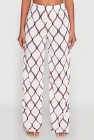 Womens Almost Famous Printed Plisse Wide Leg Pants, White, Size S