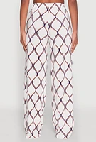 Womens Almost Famous Printed Plisse Wide Leg Pants, White, Size S