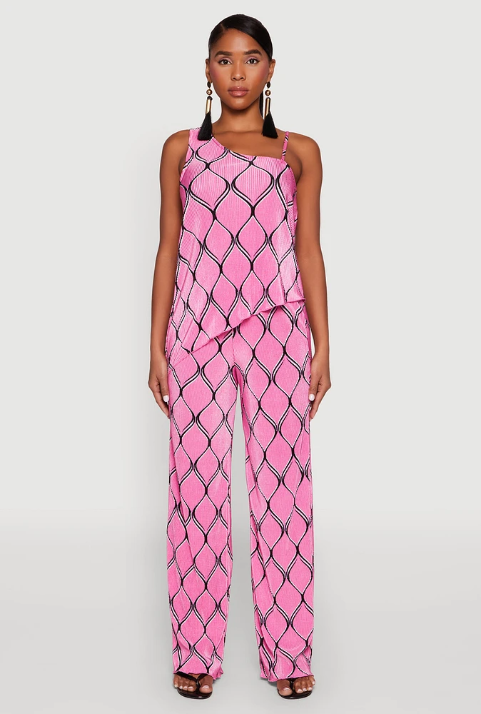 Womens Almost Famous Printed Plisse Wide Leg Pants,