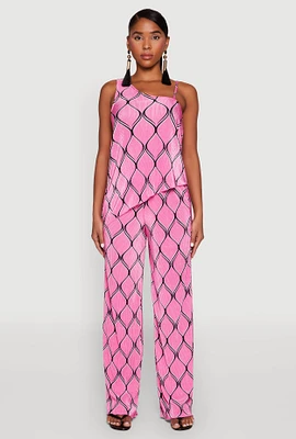 Womens Almost Famous Printed Plisse Wide Leg Pants,