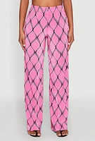 Womens Almost Famous Printed Plisse Wide Leg Pants,