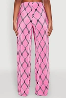 Womens Almost Famous Printed Plisse Wide Leg Pants,