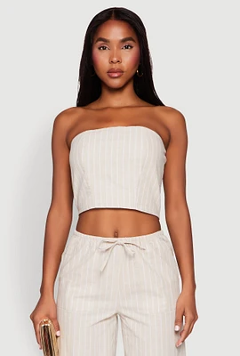 Womens Almost Famous Smocked Striped Tube Top, Beige, Size M