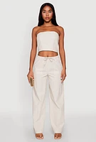 Womens Almost Famous Smocked Striped Tube Top, Beige, Size L