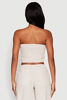 Womens Almost Famous Smocked Striped Tube Top, Beige, Size L