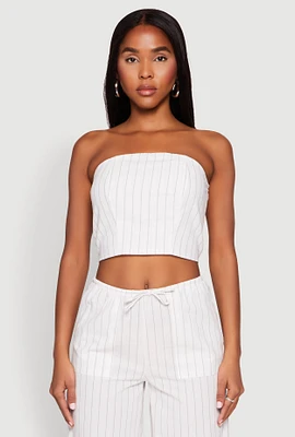 Womens Almost Famous Smocked Striped Tube Top, White,