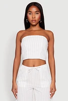 Womens Almost Famous Smocked Striped Tube Top, White,